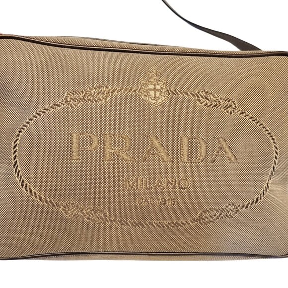 PRADA Logo Jacquard Canvas Crossbody Camera Bag - Picture 11 of 16